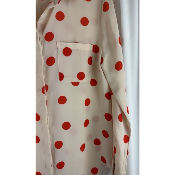 Ann Taylor LOFT Polka Dot Blouse, Nude & Orange, Sz: S, 55-43 - Picture 8 of 16